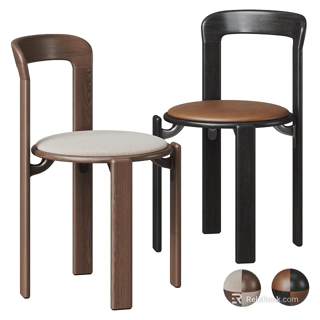 Modern Dining Chairs With Wooden Frames And Upholstered Seats In Brown Black And Beige Tones 3d model 