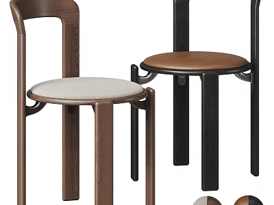 Modern Dining Chairs With Wooden Frames And Upholstered Seats In Brown Black And Beige Tones 3d model