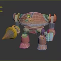 Copper Metallic Robot With Mechanical Arms Cone Weapon And Detailed Leg Structure