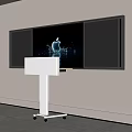 White Mobile Podium With Large Screen Showing Apple Logo And Water Splash