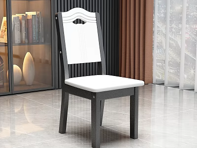 Modern Dining Chair With White Wave Design Backrest And Dark Legs In Bright Living Space 3d model
