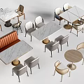 Modern Booth Sofa With Marble Dining Table And Grey Chairs In Dining Area 3d model