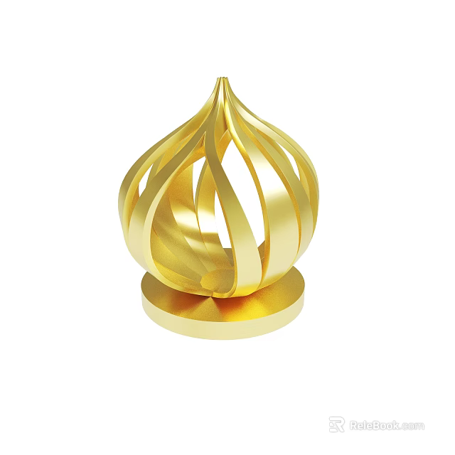 Modern Golden Artistic Hollow Onion Shaped Sculpture With Circular Base 3d model 