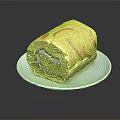 Delicious Yellow Cake Roll With Orange Decorations Served On White Plate 3d model