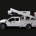White Crew Cab Utility Truck With Aerial Lift Crane Arm For Work