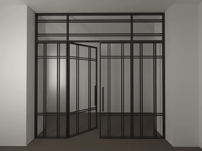 Modern Black Frame Glass Double Doors With Grid Design In Interior Space 3d model