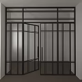 Modern Black Frame Glass Double Doors With Grid Design In Interior Space 3d model