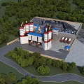 Aerial Planning of Industrial Facility With Red and White Silos and Trucks