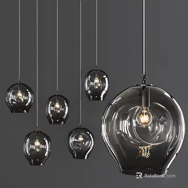 Modern Black Glass Globe Pendant Lights Hanging with Illuminated Bulbs Design 3d model 