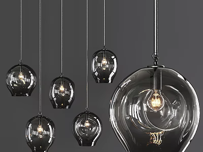Modern Black Glass Globe Pendant Lights Hanging with Illuminated Bulbs Design 3d model