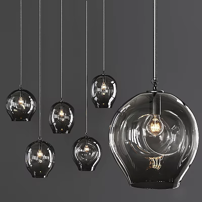 Modern Black Glass Globe Pendant Lights Hanging with Illuminated Bulbs Design 3d model