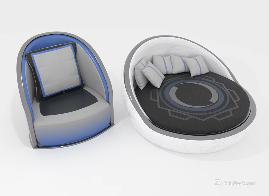 Modern Accent Chairs With Blue Gray White Design Circular Pattern Cushions Armrests 3d model 