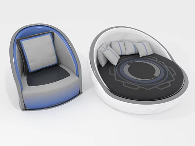 Modern Accent Chairs With Blue Gray White Design Circular Pattern Cushions Armrests 3d model