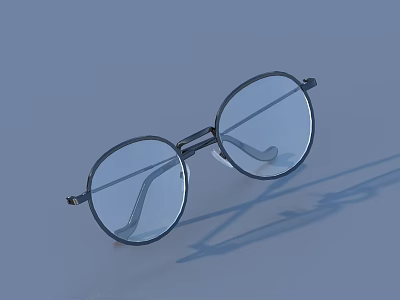Books Magazine Featuring Round Black Frame Glasses On Light Blue Background With Shadow 3d model