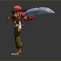Red Haired Pirate Game And Movie Character Wearing Skull Hat Holding Large Sword