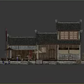 Traditional Chinese Architecture Model With Curved Tile Roof Wooden Doors And Stone Steps