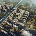 Aerial Planning of Modern Residential Area With High Rise Buildings Green Spaces and River