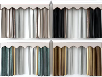 Multiple Colors Fabric Curtains With Scalloped Valance For Home Interior Design 3d model