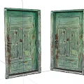 Old Green Wooden Swing Doors With Weathered Texture And Classic Design