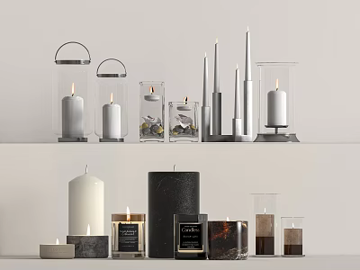 Diverse Candle Lamps Featuring Glass And Metal Designs With White Black Brown Candles 3d model