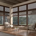 Leisure Sofa Set With Lounge Chairs Coffee Table Floor Lamp By Large Windows Green Landscape