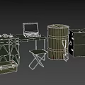 Green Household Items With Laptop Oil Drum Toolbox Camera And Folding Chair