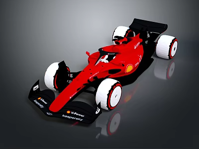 Red Formula 1 Racing Car With Shell Logo Aerodynamic Body And White Wheels 3d model