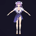 Game And Movie Character Purple Hair White Top Purple Skirt Bow Accessories High Heels