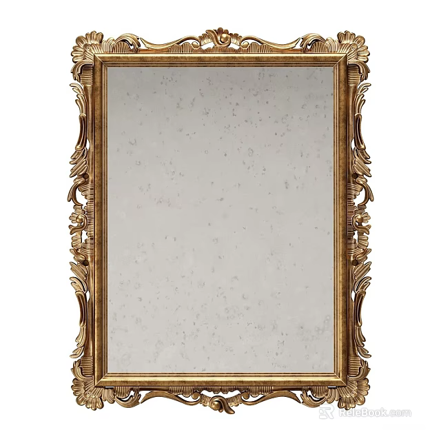 Elegant Vintage Gold Framed Mirror With Intricate Carvings And Classic Design 3d model 