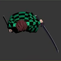 Red Haired Character Standing Wearing Green Black Checkered Coat Red Pants Shoes Holding Two Swords