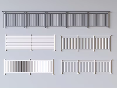 Various Styles of Gray and White Railings with Modern Design Details 3d model