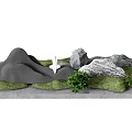 Artistic Decorative Ornament Combination With Mountain Shaped Ornaments Figure Statue And Green Plants