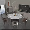 Modern Kitchen Interior With Round White Dining Table And Light Brown White Chairs Combination 3d model