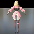 Game Movie Character with Blonde Hair Pink Black Top White Pants Brown Boots Ribbon Details