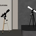 Poliform Telescopes With Black White Design And Gold Black Tripods In Modern Interior