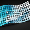 Illuminated Cubes Geometric Arrangement With Grid Ceiling Light And Black Background 3d model