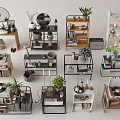 Multi Tier Metal and Wooden Storage Shelves with Plants Books and Decorative Items