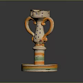 Ceramic Candle Holder With Two Handles Blue Dots And Colorful Base Stripes
