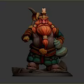 Fantasy Dwarf Warrior With Red Beard Green Armor Axe Holding Vessel On Base