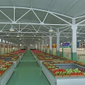 Supermarket Interior With Neatly Arranged Shelves Full Of Various Fresh Fruits And Vegetables
