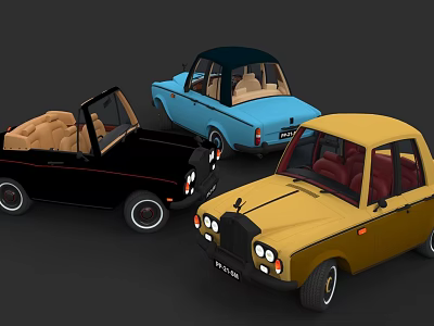 Colorful Vintage Cars Collection Featuring Black Convertible Blue Sedan And Yellow Model 3d model