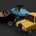 Colorful Vintage Cars Collection Featuring Black Convertible Blue Sedan And Yellow Model