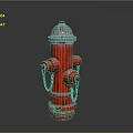 Red Fire Hydrant Classic Design With Chains And White Top Details
