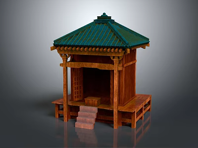 Traditional Chinese Pavilion With Green Tiled Roof Wooden Structure And Stone Steps Platform Design 3d model