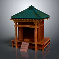 Traditional Chinese Pavilion With Green Tiled Roof Wooden Structure And Stone Steps Platform Design