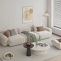 Sofa Combination Cream Style Sofa Combination Coffee Table Leisure Chair Floor Lamp Hanging Picture Carpet Side Table Vase Pillow 3d model