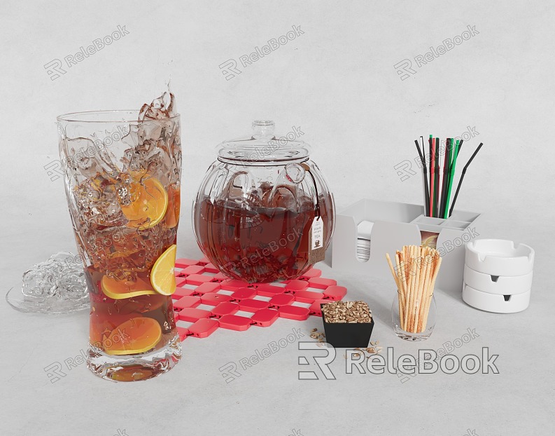 fruit tea drink lemonade ashtray straw black tea model