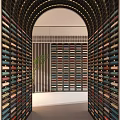 Arched Doorway Interior Design With Colorful Bookshelf Walls And Height Scale Markers