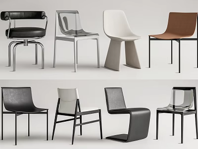 Modern Dining Chairs with Various Designs Different Materials Metal Legs Leather Seats Transparent Acrylic 3d model