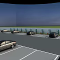 Modern Parking Lot With Cars Entry Pavilion Road Markings And Green Lawn
